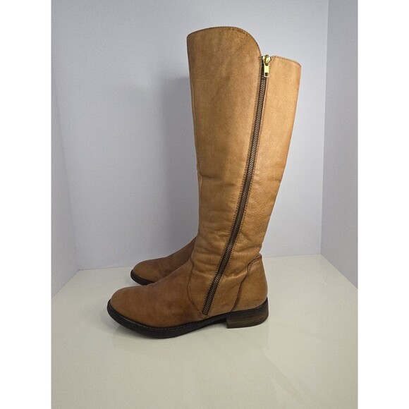 Steven Madden Light Brown Cognac Leather Riding Boots W Side Zip Sz 8.5 - Picture 5 of 14
